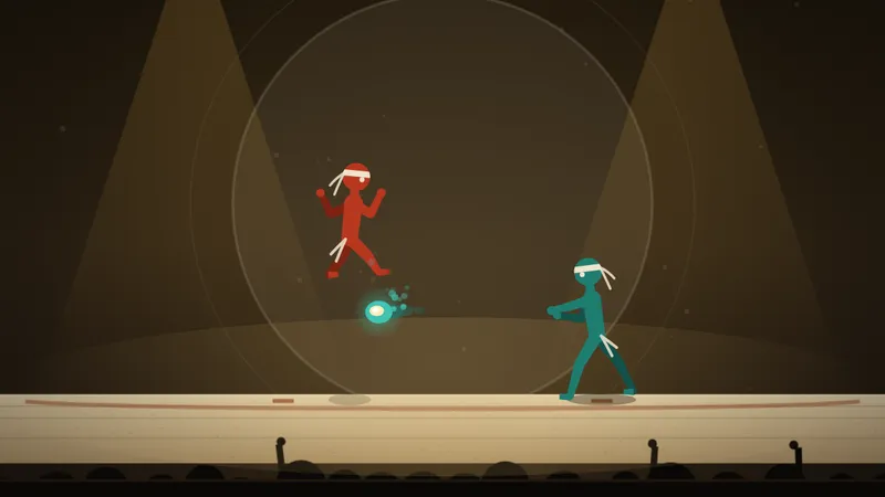Teal throws a fireball while red jumps over it
